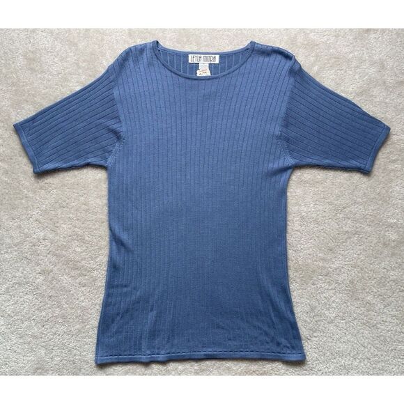 Sweaters - Leyla Mitra Short Sleeve Woman's Silk Sweater Blue Size Medium NWT  Vintage